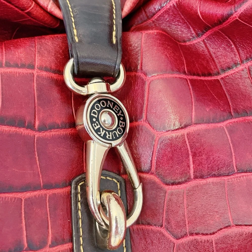 Dooney & Bourke Red Croc-Embossed Leather Hobo with Brown Trim